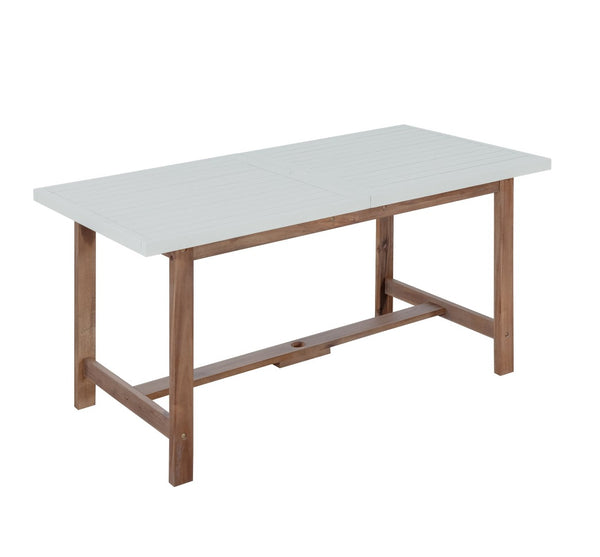 English Elm U_style Solid Acacia Wood Outdoor Dining Set Seats Four with Umbrella Hole Patio Light Brown,Light Gray WY000477AAD