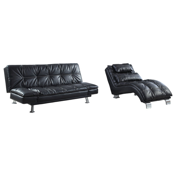 English Elm Isley Black Faux Leather Upholstered Chaise with White Contrast Stitching and Chrome C-Shaped Legs for Modern Lounging Comfort and Style B062P340750
