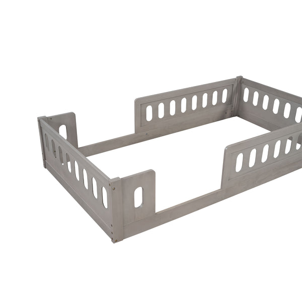 English Elm Wood Twin Size Platform Bed with Guardrail — Sturdy Pine & MDF Construction, Safe Low-Profile Design for Kids Natural N709P180836N