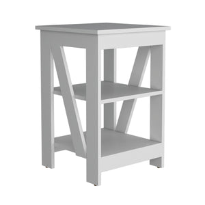 English Elm Taylor 3-Tier End Table White — Compact Nightstand & Sofa Side Table with Ample Open Storage Shelves B200P188840