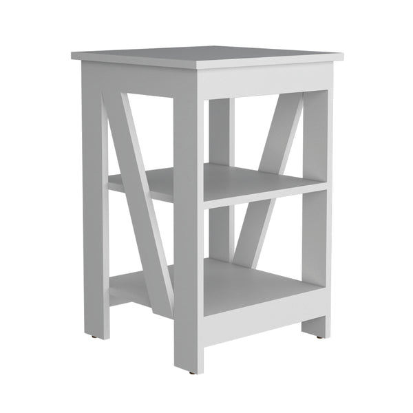 English Elm Taylor 3-Tier End Table White — Compact Nightstand & Sofa Side Table with Ample Open Storage Shelves B200P188840