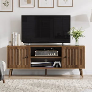 English Elm 55-inch Mid-century Media Console with Louvered Doors and Solid Wood Legs for Living Room W1706P465297