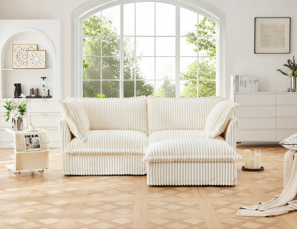 English Elm Slipcovered Sectional Sofa For Modern Living - Plush Cream Corduroy, Modular Design & Washable Covers W3041S00019-GIGA