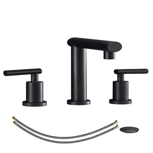 English Elm Matte Black Widespread Bathroom Faucet - Modern Waterfall Design, 2-Handle, Complete Setup Included T3177P277505