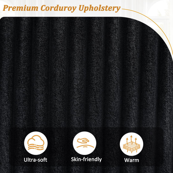 English Elm 4-seater Corduroy Sofa with USB Ports, Flip-Top Cup Holders, Hidden Arm Storage & Ultra-Deep Seats Black N719S001990B