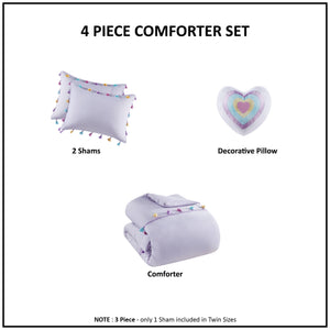 English Elm Tassel Full/Queen Comforter Set with Heart Accent Pillow, Soft Brushed Polyester, Multi-Color Tassels B035P294223