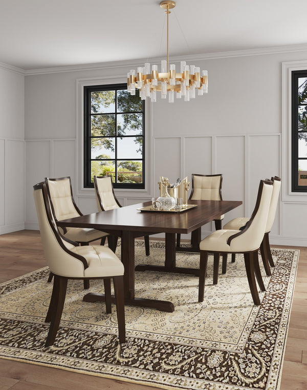 English Elm Fifth Avenue wood dining chair with walnut beech frame, plush stitched upholstery & velvet back, 300 lb capacity Cream B365P397806