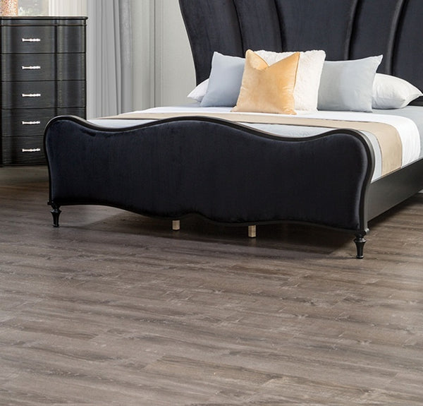 English Elm Lovely Art Deco 3pc Queen Bedroom Set with Light Gray Padded Channel Headboard and Oak Veneer Accents Black 80 L x 53 W x 6 H B2741S00201