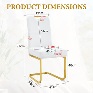 English Elm Modern Cantilever Gold Frame Pu Leather Dining Chairs Glam Set of Four White W3875P372993