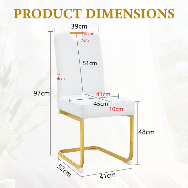 English Elm Modern Cantilever Gold Frame Pu Leather Dining Chairs Glam Set of Four White W3875P372993