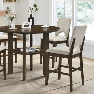 English Elm Contemporary Round Oak Veneer Counter Height Dining Set with Upholstered Seating B011S02503
