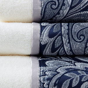 JLA Home Madison Park - 6 Piece Jacquard Towel Set — Luxurious 100% Cotton Paisley Hem Towels in Rich Taupe for OEKO‑TEX Safety Navy MP73-7451