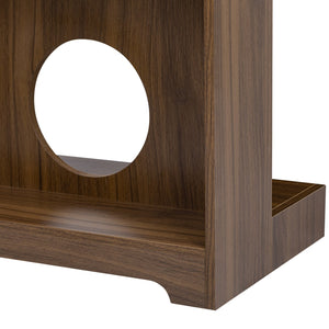 English Elm Modern Wooden Foldable Desk with Hutch Walnut Mid-Century Extendable Workstation LED Shelves Cat Bed N843MP001W