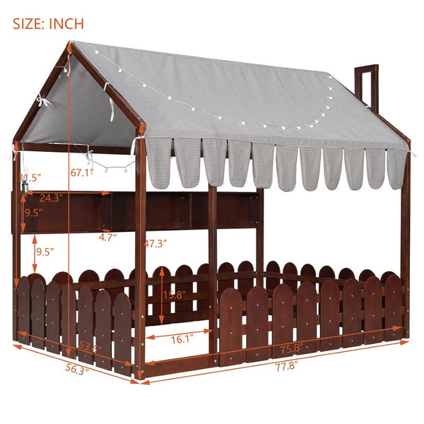 English Elm {slats Are Not Included} Twin Montessori House Floor Bed Kids Tent Lights Shelves Pinewood Frame Espresso N708P407963P