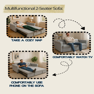 English Elm 2-SEATER Velvet Loveseat Sleeper Sofa Bed Gray - Compact Pull-Out Couch with Side Pocket, 6-Angle Backrest W1867P315755