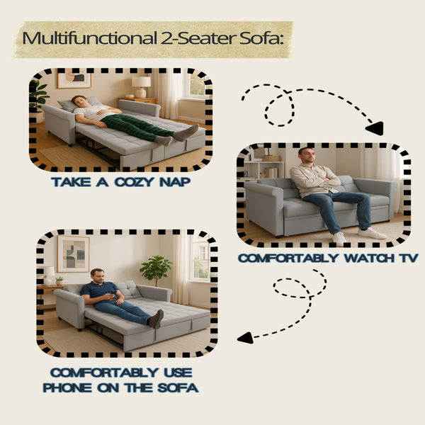 English Elm 2-SEATER Velvet Loveseat Sleeper Sofa Bed Gray - Compact Pull-Out Couch with Side Pocket, 6-Angle Backrest W1867P315755