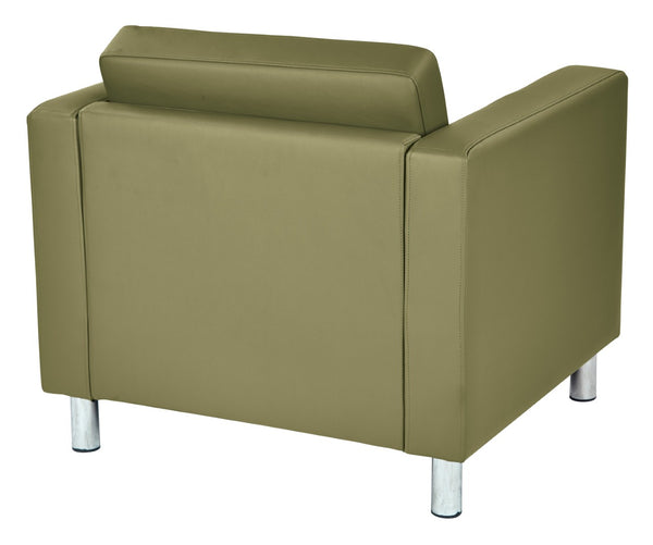 OSP Home Furnishings Pacific Club Armchair in Faux Leather with Chrome Legs for Modern Living Spaces Sage PAC51-R106