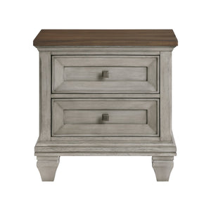 English Elm Two Drawer Nightstand Antique Gray Brown Finish Rustic Bedroom Accent with Two Deep Drawers 26" x 17.5" x 26.5" B011P286817