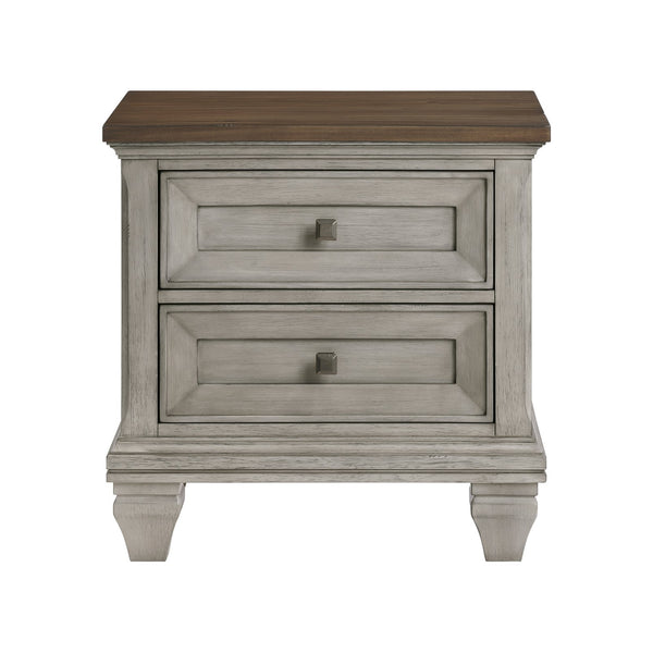 English Elm Two Drawer Nightstand Antique Gray Brown Finish Rustic Bedroom Accent with Two Deep Drawers 26" x 17.5" x 26.5" B011P286817