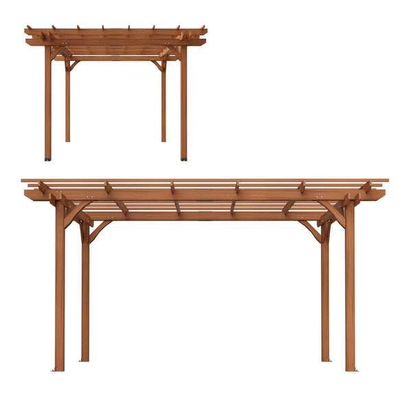 English Elm 12 12 x 10 FT Outdoor Wood Pergola with Waterproof Finish, Sturdy Brown Wooden Grape Trellis for Garden Patio Deck Support W1422S00054