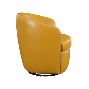 English Elm Luxury Top Grain Leather Swivel Barrel Chair with Solid Wood Frame, 360° Rotation, Removable Cushion Cover, No Assembly Required Yellow 32 L x 30 W x 33.5 H B011P308558
