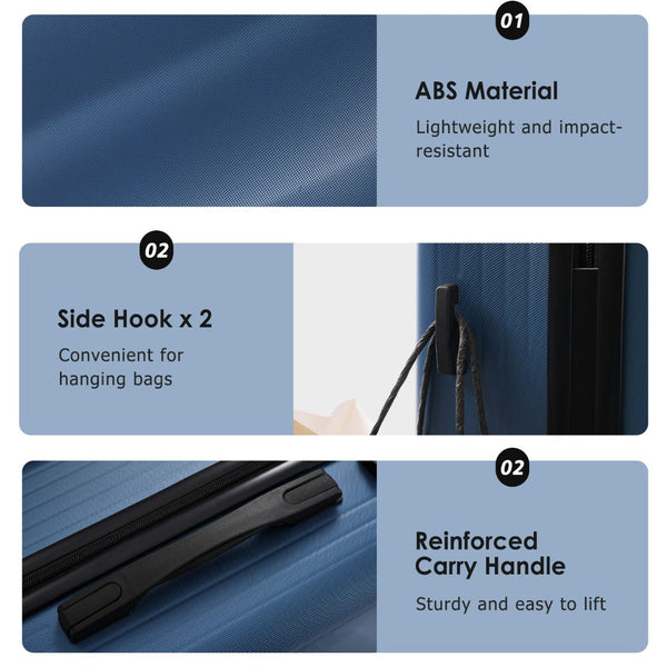 English Elm Luggage 3 Piece Hardshell Abs Set with Spinner Wheels Tsa Lock Travel Ready Dark Blue N730P304620C