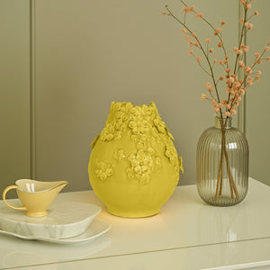 English Elm Remi Hand-detailed Ceramic Vase with Floral Motifs Warm Yellow Glaze Home Decor B056P416952