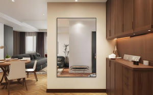 English Elm Oversized Aluminum Framed 72x48-Inch Full Length Mirror with Removable Tray and Dual Mounting Options Black W708P297635