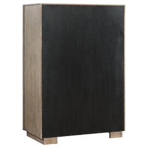 English Elm Prescott Taupe Oak Grain 5 Drawer Chest with Mitered Trim and Modern Bar Pulls B062P441125