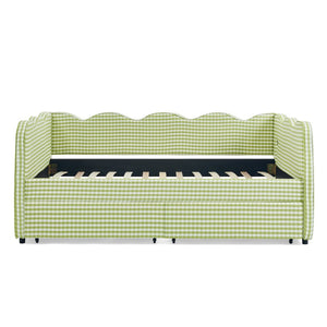 English Elm Twin Gingham Linen Daybed with Wave Silhouette Usb Port and Dual Storage Drawers Green W1413S00143