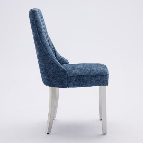 English Elm Rayon Upholstered Dining Chairs – Set Of 2 Blue Chenille Accent Chairs With Silver Steel Legs For Style W1143P293317-GIGA