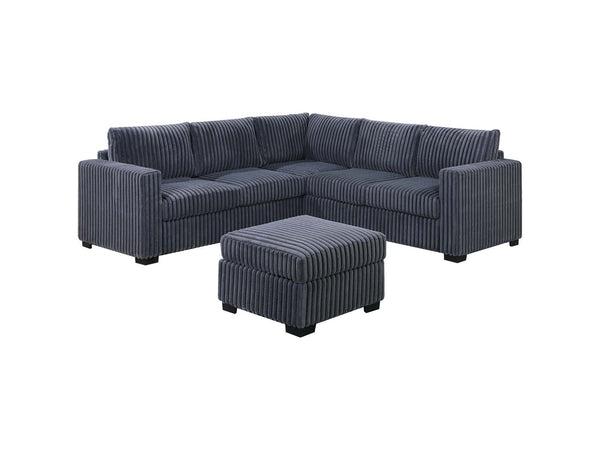 English Elm Beautiful 4-Piece Sectional Set with Ottoman — Plush Corduroy L-Shaped Sofa, Modern Low-Profile Design Dark Gray 39 L x 26 W x 39 H B011S01746