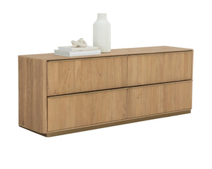 Sunpan Kalla Dresser - Elegant Oak Design with Gold Steel Base, Soft Closing Drawers, and Unique Texture Rustic Oak