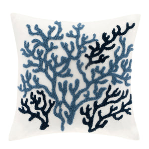 JLA Home Harbor House Blue - Decorative Beach House Embroidered Coral Pillow in Brushed Cotton Twill, OEKO‑TEX Certified Coastal Accent HH30-272