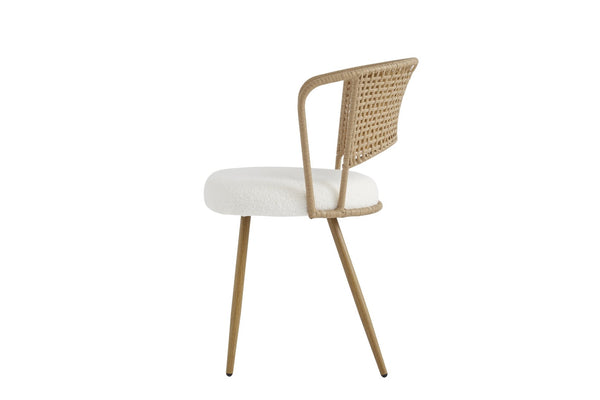 English Elm Wicker Rattan Wingback Dining Chairs Set of Two with Velvet Cushion and Metal Legs W3590P453802