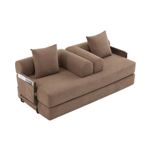 English Elm UNITED modular foldable sofa with metal frame, corduroy upholstery, side pocket & quick assembly convenience Brown W1568P375636