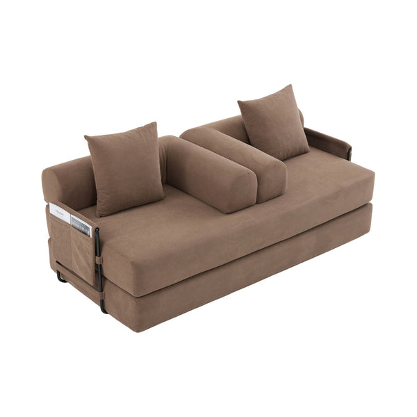 English Elm UNITED modular foldable sofa with metal frame, corduroy upholstery, side pocket & quick assembly convenience Brown W1568P375636