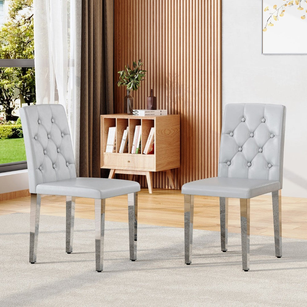 English Elm 4-piece Brown Suede Dining Chair Set with Tufted Back and Walnut Metal Legs Light Gray,Silver W1151P361183