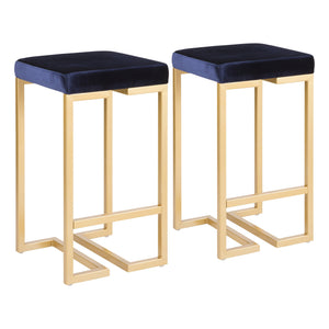 English Elm Midas 26" Contemporary-Glam Counter Stool with Gold Geometric Frame and Plush Velvet Seat, Set of 2 Blue B202P222391