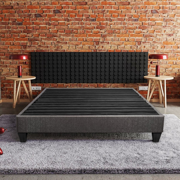 English Elm Twin-Size Speedy Fabric Platform Bed Base with Dark Gray Upholstery, Headboard Kit, Low Profile B2741P283810