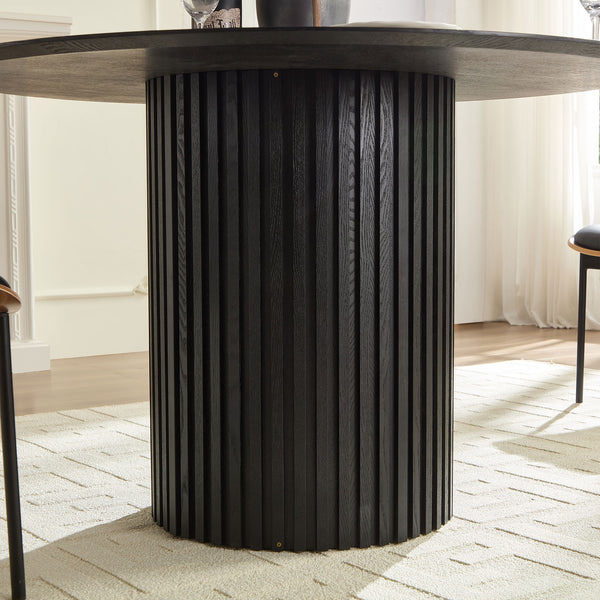 English Elm 46.45 Modern Slatted Tambour Round Dining Table in Black - MDF Top, Multi-Purpose, Easy Assembly, Durable Elegance W876P263005