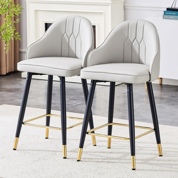 English Elm Set of 2 Pu Leather Barstools with Gold Footrest Curved Back for Kitchen Island Black,Light Gray W1151P383771