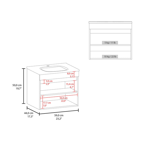 English Elm Chaux Floating Wide Double-Door Vanity with Resin Sink, Black Wenge Finish, Soft-Close, 23.2" B200P335379