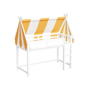 English Elm Twin Solid Wood Loft Bed with Led Lights Canopy Bookshelf for Kids Bedroom White N7090002241K