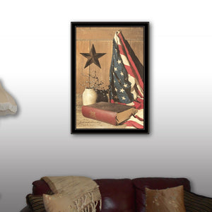 English Elm "god and Country" Billy Jacobs Framed Canvas Print Black Wood Wall Art B06785460