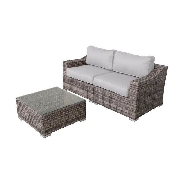English Elm Fully Assembled 2-Person Wicker Seating Set With Plush Cushions For Stylish Outdoor Relaxation B120S00032