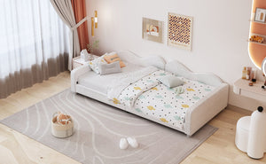 English Elm Twin Sherpa Upholstered Daybed with Cloud-Shaped Backrest, Cozy Sofabed Design, No Box Spring Needed White 42.5 L x 25.5 W x 8 H N733P234602K