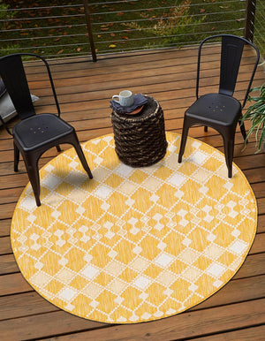 Unique Loom Outdoor Trellis Traliccio Machine Made Trellis Rug Yellow, Ivory 10' 0" x 10' 0"