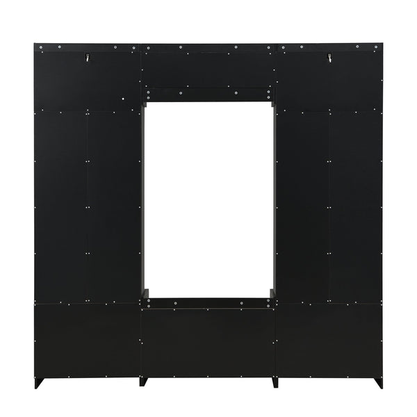 English Elm VIBE Modern Hall Tree with Shoe Cabinets, 3-Seat Bench, 7 Hooks & Adjustable Shelves, 79" wide Black SJ000147AAB