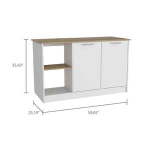 English Elm Kitchen Island With Spacious Countertop, Dual Storage Options & Modern White/Oak Finish Upgrade B097S00158